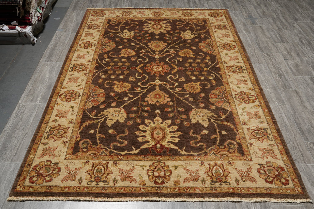 6 x 9 Brown Natural Wool Chobi Peshawar Ziglar Rug #B-74071