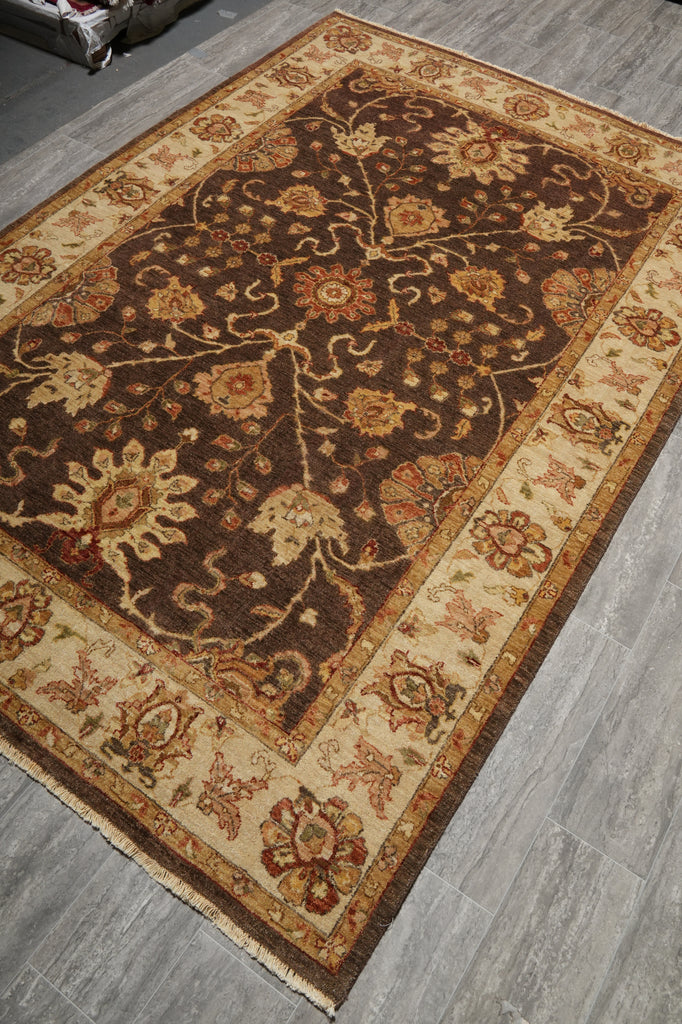 6 x 9 Brown Natural Wool Chobi Peshawar Ziglar Rug #B-74071