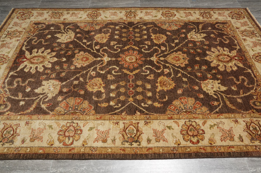 6 x 9 Brown Natural Wool Chobi Peshawar Ziglar Rug #B-74071