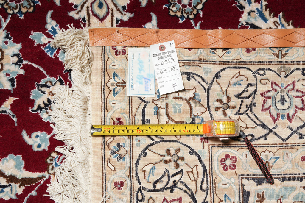 6.5 x 10 Wool and Silk Fine Weave Authentic Persian Nain Rug Iran #F-6953