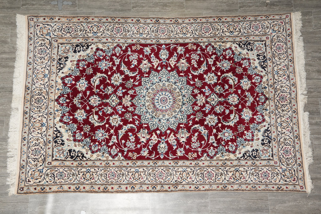 6.5 x 10 Wool and Silk Fine Weave Authentic Persian Nain Rug Iran #F-6953