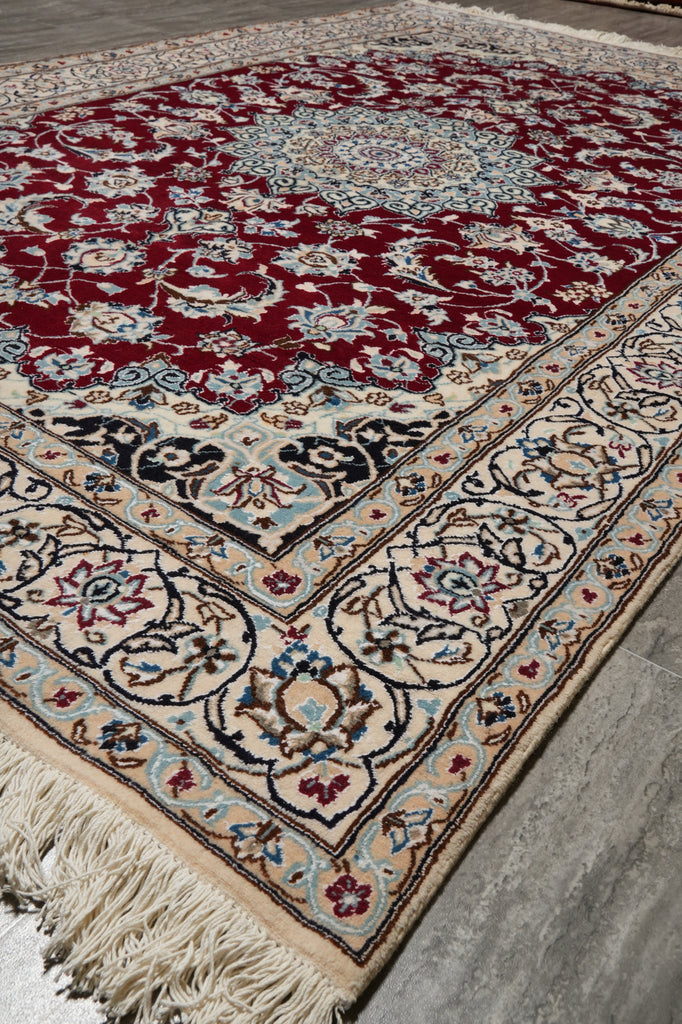 6.5 x 10 Wool and Silk Fine Weave Authentic Persian Nain Rug Iran #F-6953