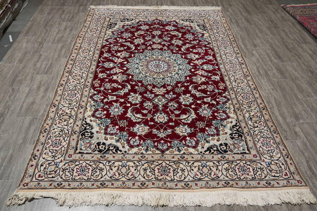 6.5 x 10 Wool and Silk Fine Weave Authentic Persian Nain Rug Iran #F-6953