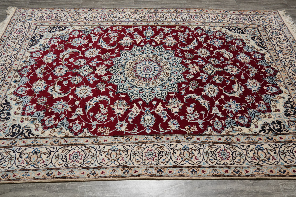 6.5 x 10 Wool and Silk Fine Weave Authentic Persian Nain Rug Iran #F-6953