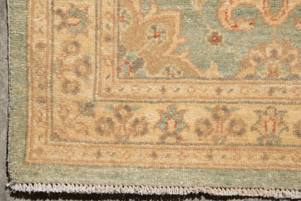 2.3 x 18 Runner Handmade Chobi Peshawar Natural Wool Light Green #F-4225