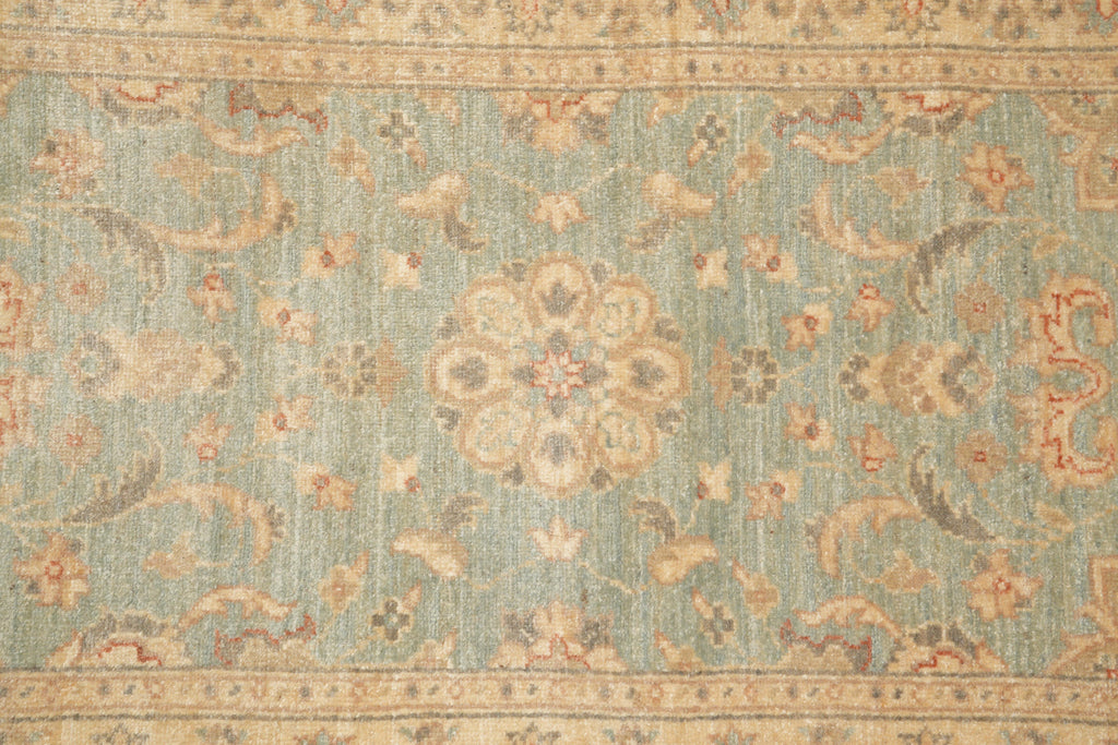 2.3 x 18 Runner Handmade Chobi Peshawar Natural Wool Light Green #F-4225