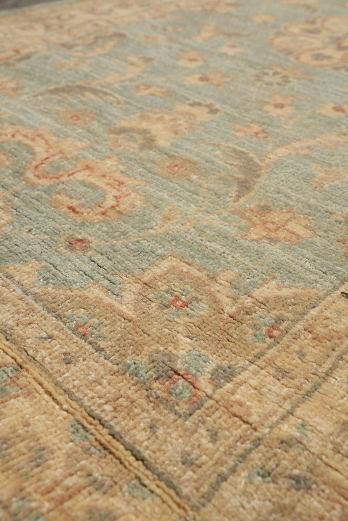 2.3 x 18 Runner Handmade Chobi Peshawar Natural Wool Light Green #F-4225