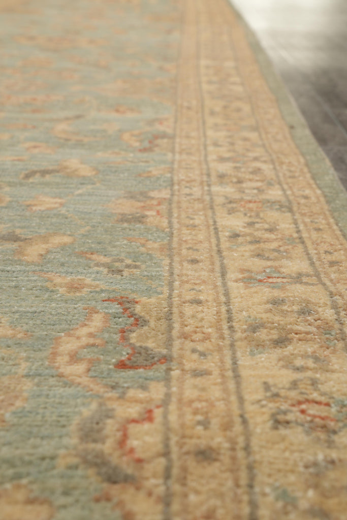 2.3 x 18 Runner Handmade Chobi Peshawar Natural Wool Light Green #F-4225