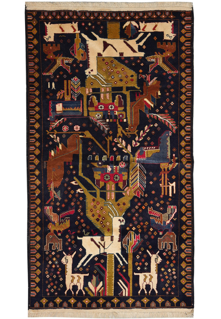 3.9 x 6.8 Pictorial Animals Tribal Afghan Rug