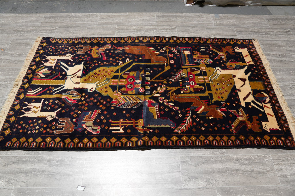 3.9 x 6.8 Pictorial Animals Tribal Afghan Rug #S10-595