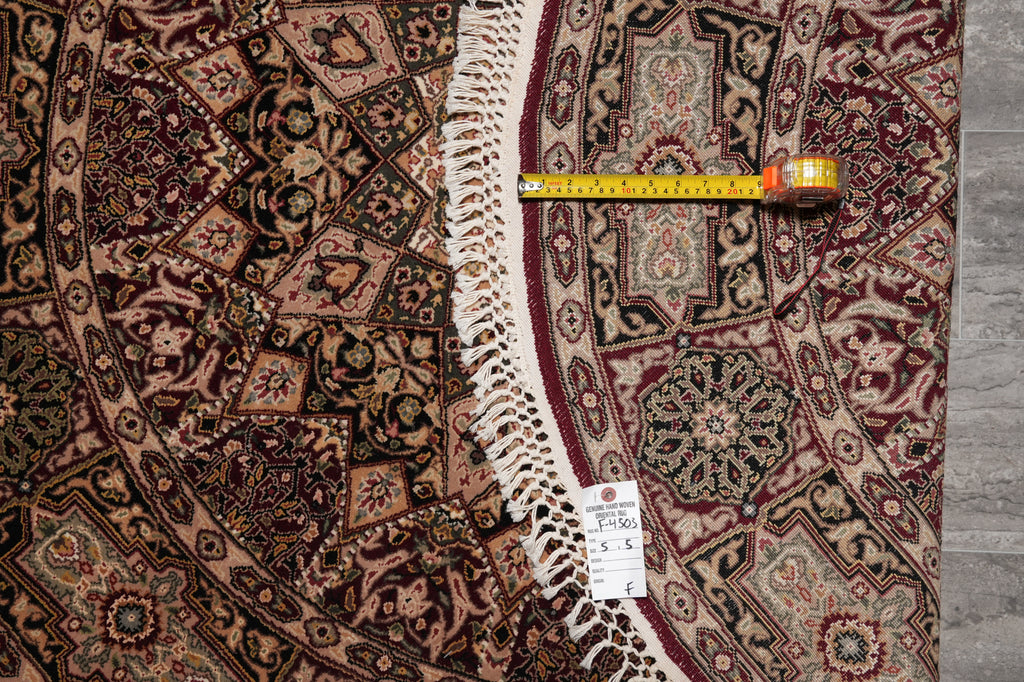 5 x 5 Feet Round Quality Handmade Wool and Silk Rug Dom #F-4503