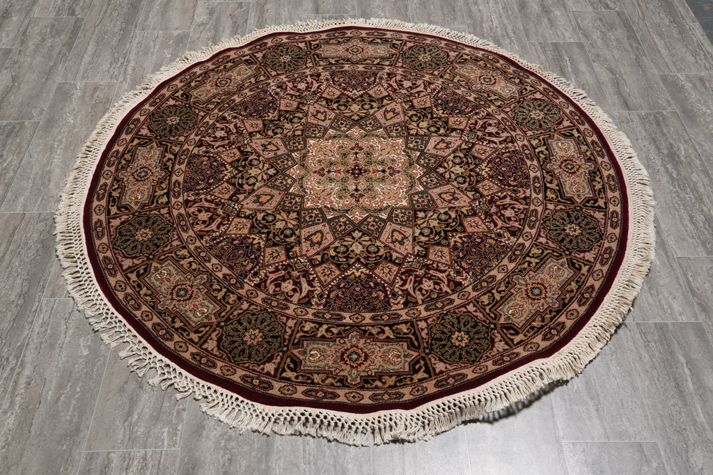 5 x 5 Feet Round Quality Handmade Wool and Silk Rug Dom #F-4503