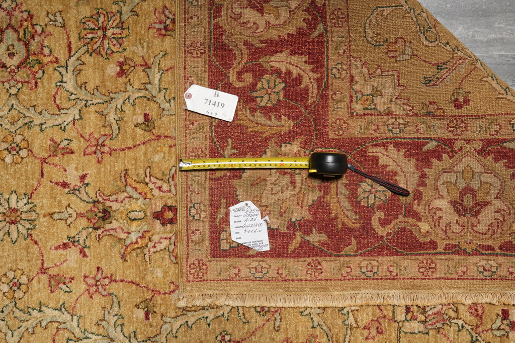 6 x 9 Gold Warm Rustic Red Quality Hand-Knotted Chobi Peshawar Rug Naural Wool #B-71419
