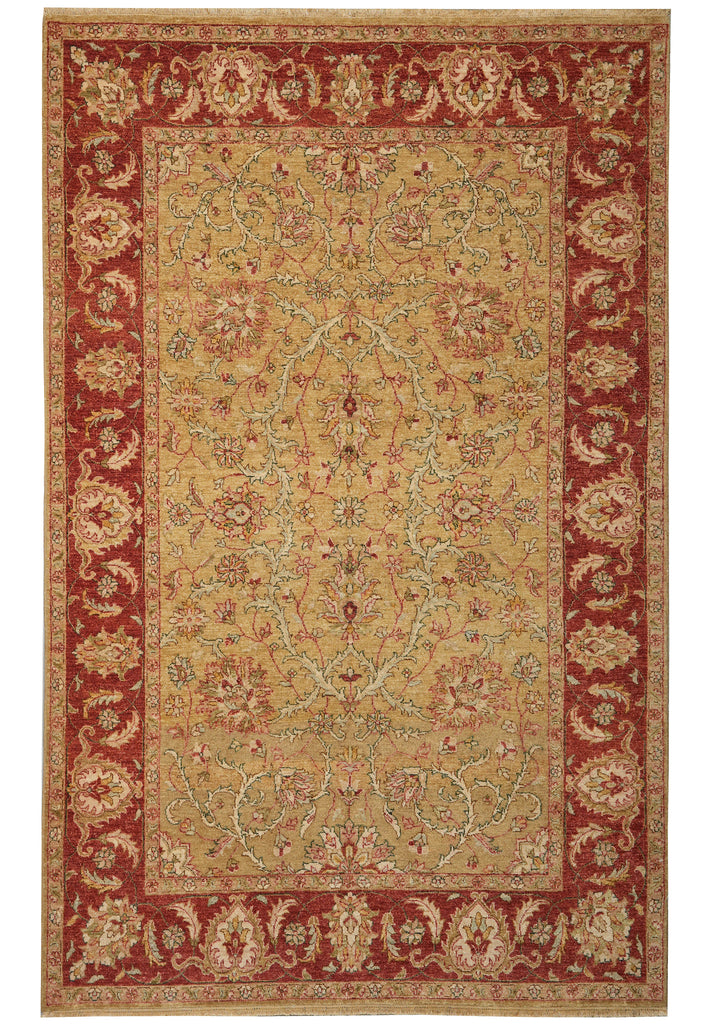 6 x 9 Gold Warm Rustic Red Quality Hand-Knotted Chobi Peshawar Rug Naural Wool #B-71419