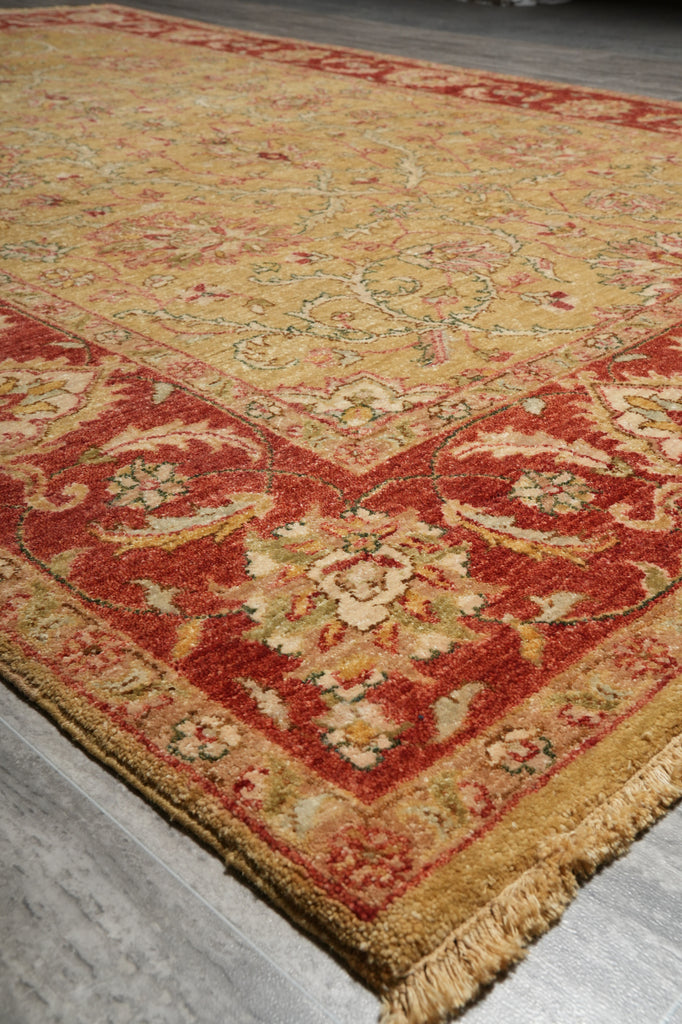 6 x 9 Gold Warm Rustic Red Quality Hand-Knotted Chobi Peshawar Rug Naural Wool #B-71419