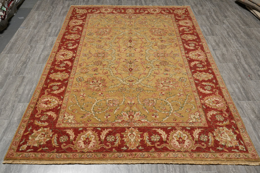 6 x 9 Gold Warm Rustic Red Quality Hand-Knotted Chobi Peshawar Rug Naural Wool #B-71419