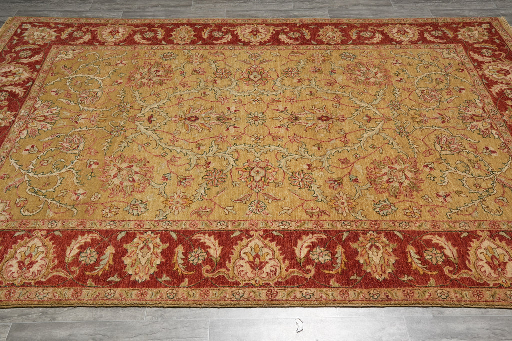 6 x 9 Gold Warm Rustic Red Quality Hand-Knotted Chobi Peshawar Rug Naural Wool #B-71419