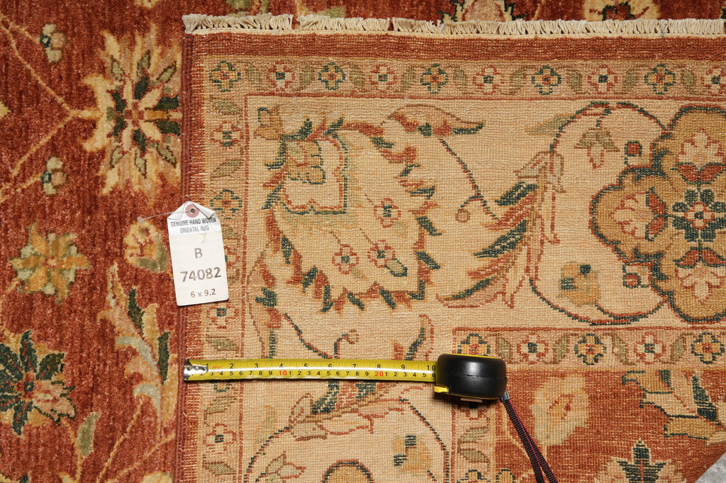 6 x 9  Quality Natural Wool Hand-Knotted Chobi Peshawar Rug Warm Antique Red Gold #B-74082