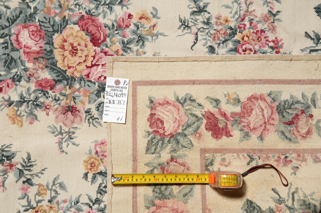 8.8 x 11.7 Large Needle Point Tapestry Rug French Floral #S10-4094