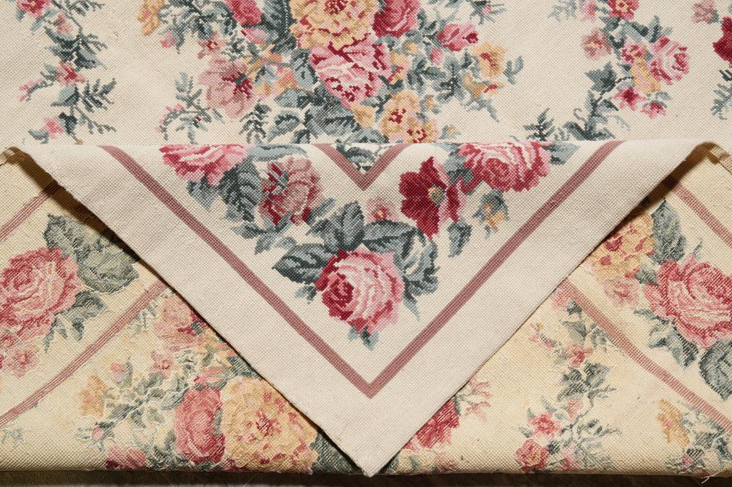 8.8 x 11.7 Large Needle Point Tapestry Rug French Floral #S10-4094