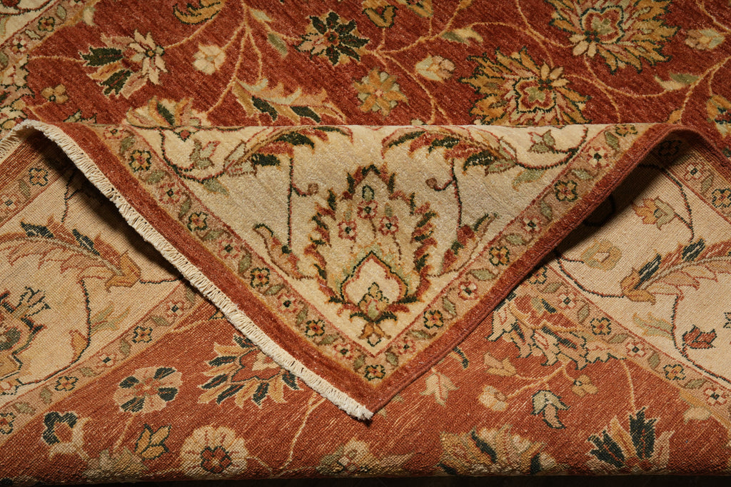 6 x 9  Quality Natural Wool Hand-Knotted Chobi Peshawar Rug Warm Antique Red Gold #B-74082