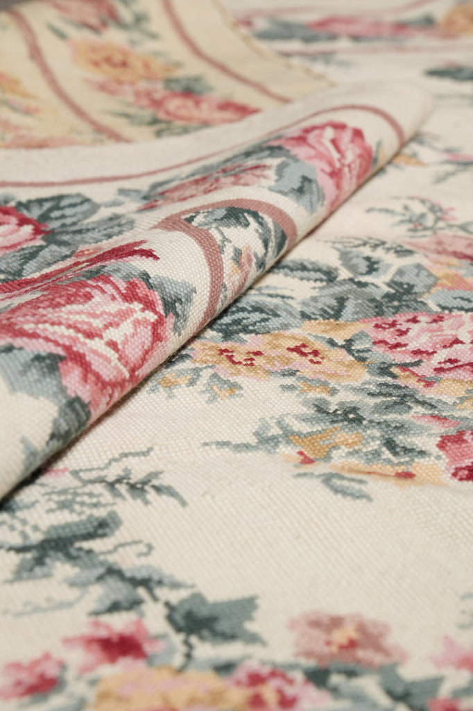 8.8 x 11.7 Large Needle Point Tapestry Rug French Floral #S10-4094