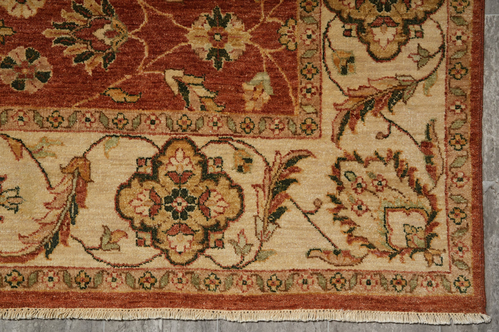 6 x 9  Quality Natural Wool Hand-Knotted Chobi Peshawar Rug Warm Antique Red Gold #B-74082