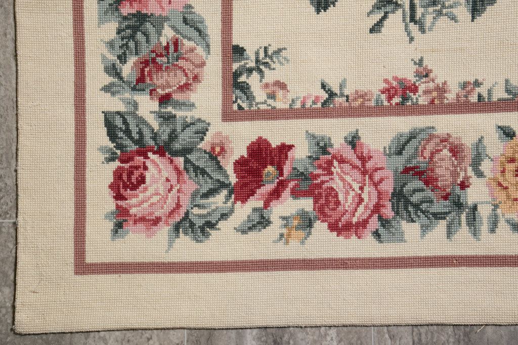 8.8 x 11.7 Large Needle Point Tapestry Rug French Floral #S10-4094