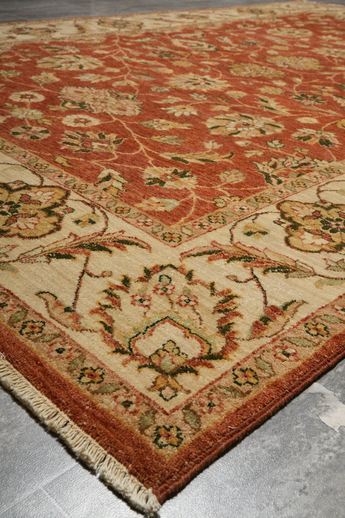 6 x 9  Quality Natural Wool Hand-Knotted Chobi Peshawar Rug Warm Antique Red Gold #B-74082
