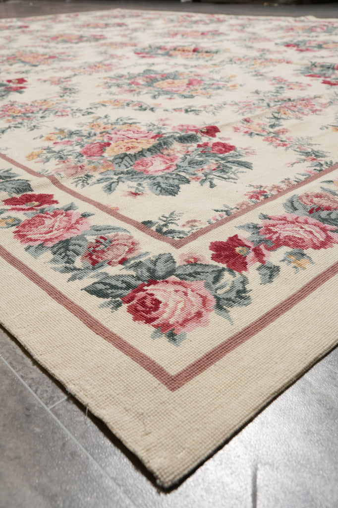 8.8 x 11.7 Large Needle Point Tapestry Rug French Floral #S10-4094