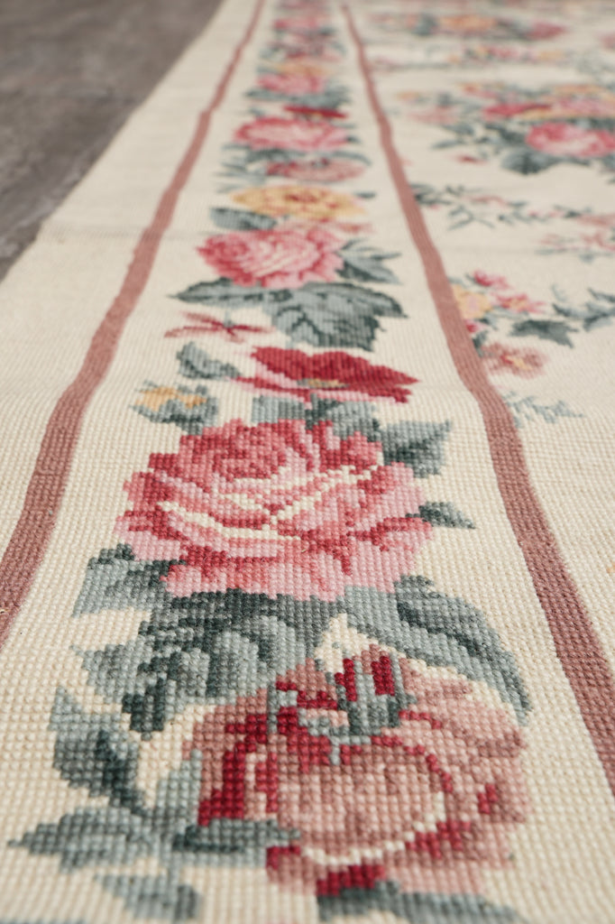 8.8 x 11.7 Large Needle Point Tapestry Rug French Floral #S10-4094