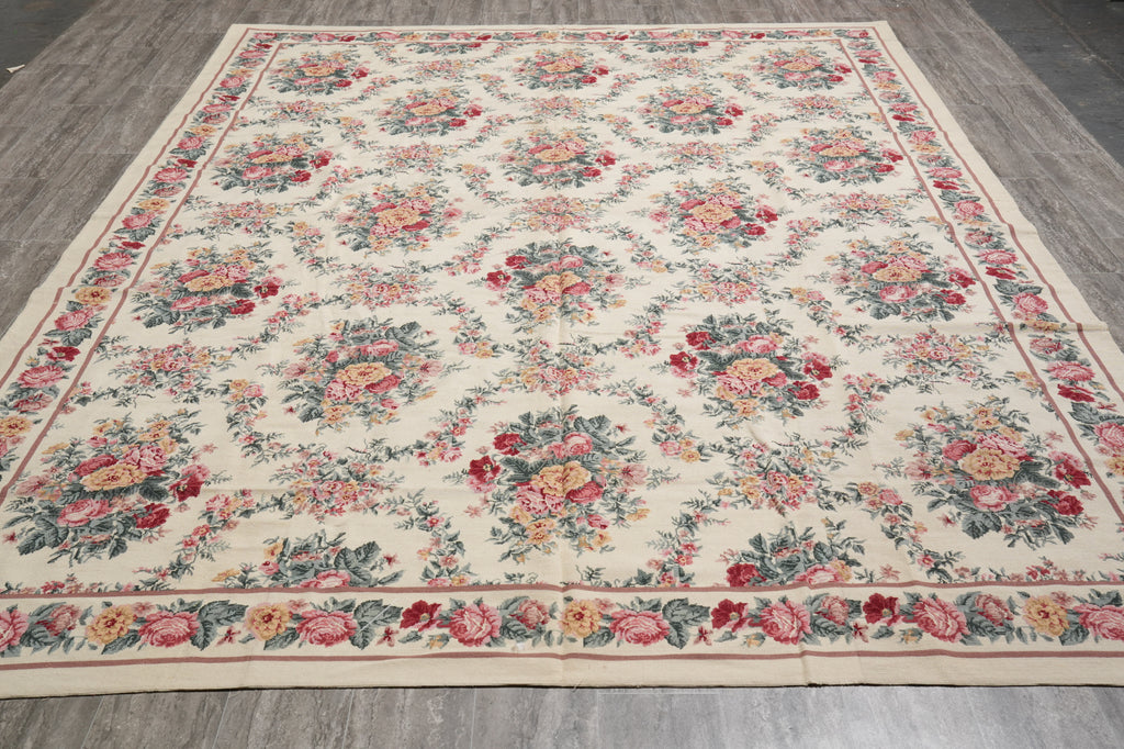 8.8 x 11.7 Large Needle Point Tapestry Rug French Floral #S10-4094