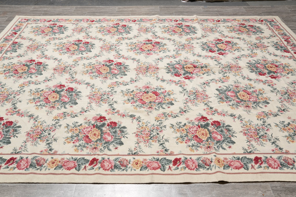 8.8 x 11.7 Large Needle Point Tapestry Rug French Floral #S10-4094