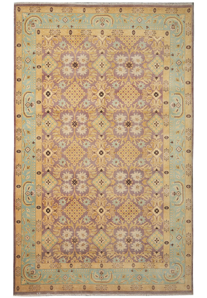 6 x 9.5 Purple Gold Hand-Knotted Agra Rug #D-11