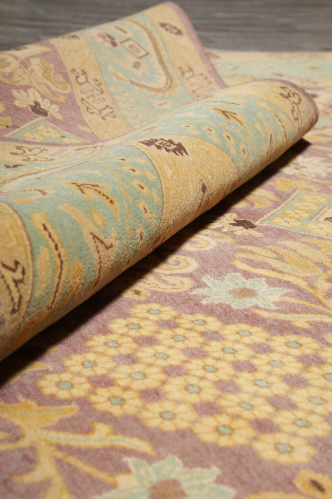 6 x 9.5 Purple Gold Hand-Knotted Agra Rug #D-11