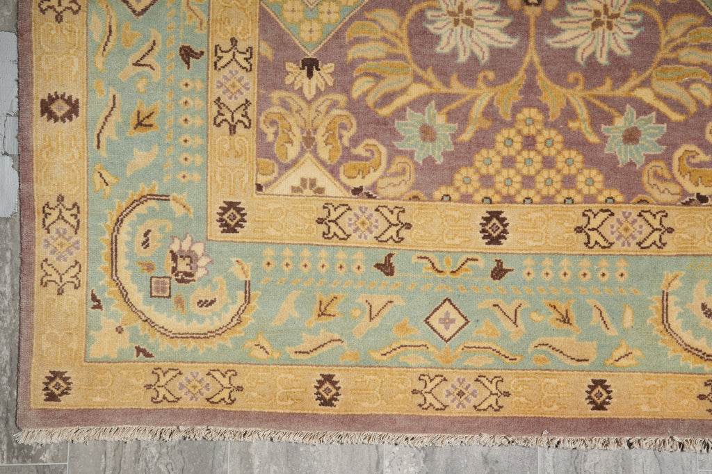 6 x 9.5 Purple Gold Hand-Knotted Agra Rug #D-11