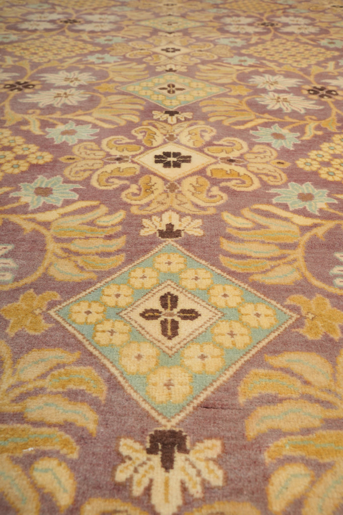 6 x 9.5 Purple Gold Hand-Knotted Agra Rug #D-11