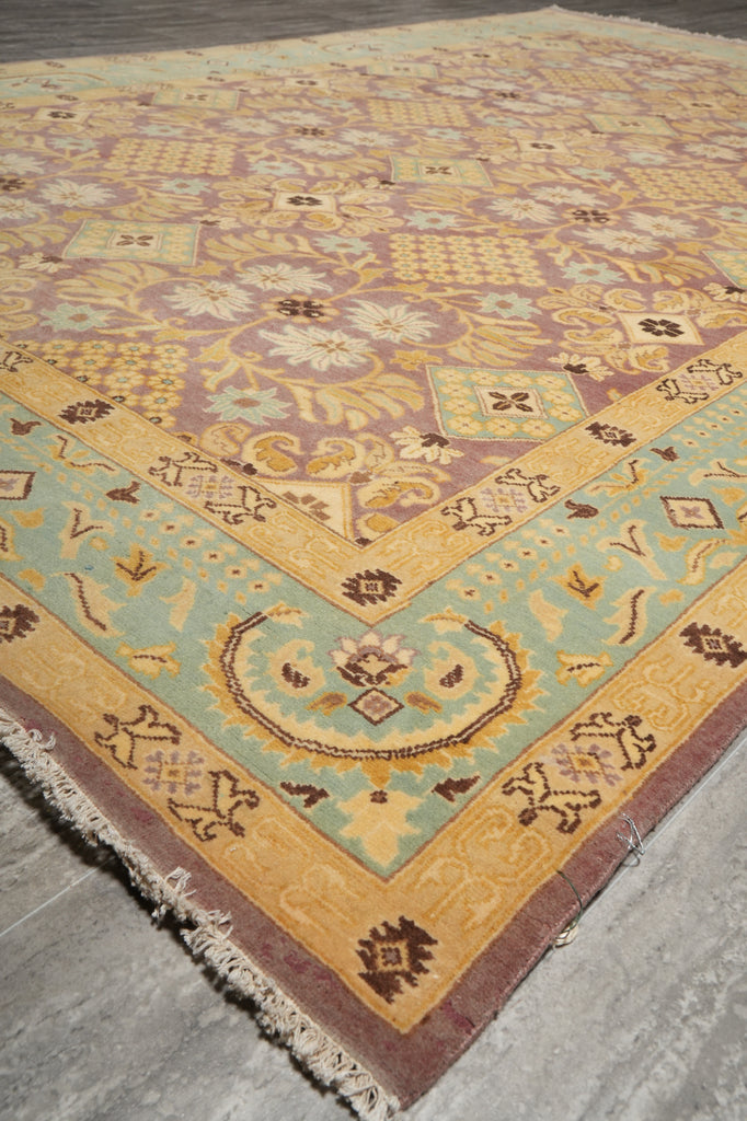 6 x 9.5 Purple Gold Hand-Knotted Agra Rug #D-11