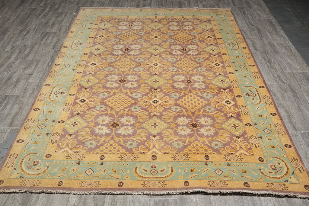 6 x 9.5 Purple Gold Hand-Knotted Agra Rug #D-11