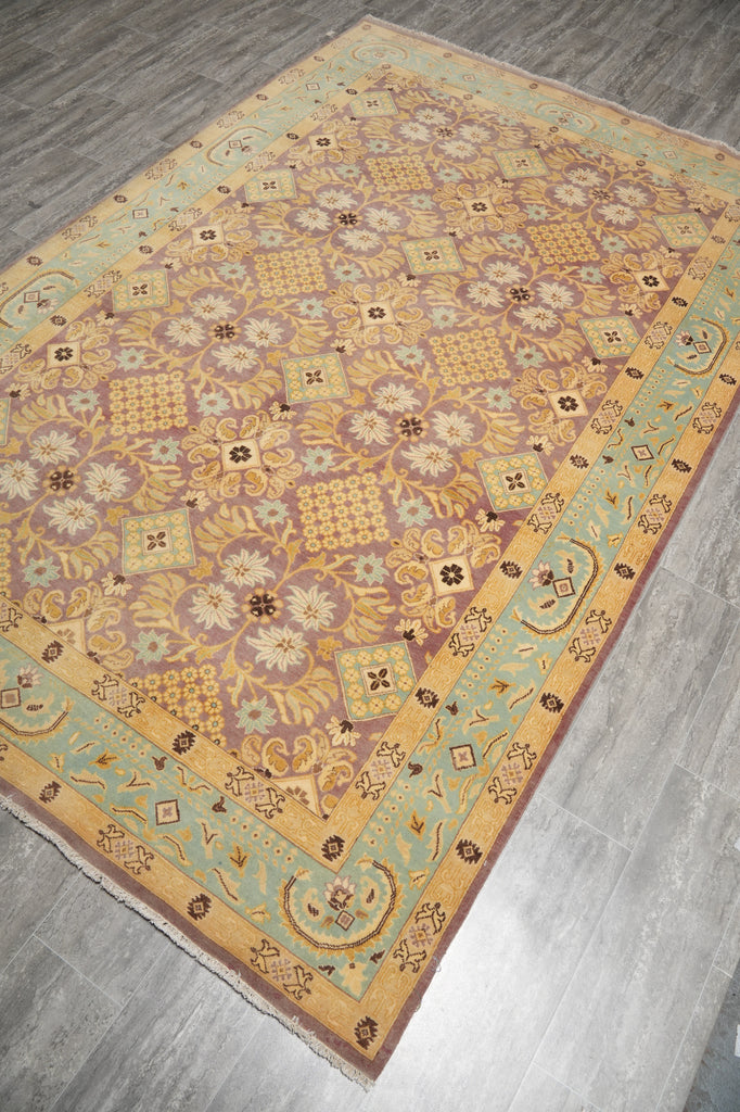 6 x 9.5 Purple Gold Hand-Knotted Agra Rug #D-11