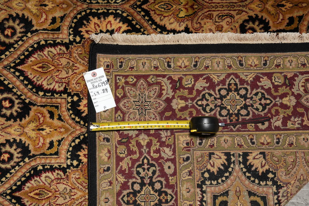 5.9 x 8.9 Quality Hand-Knotted Jaipour Rug Black Burgundy Lustrous Natural Wool #PIX-6798