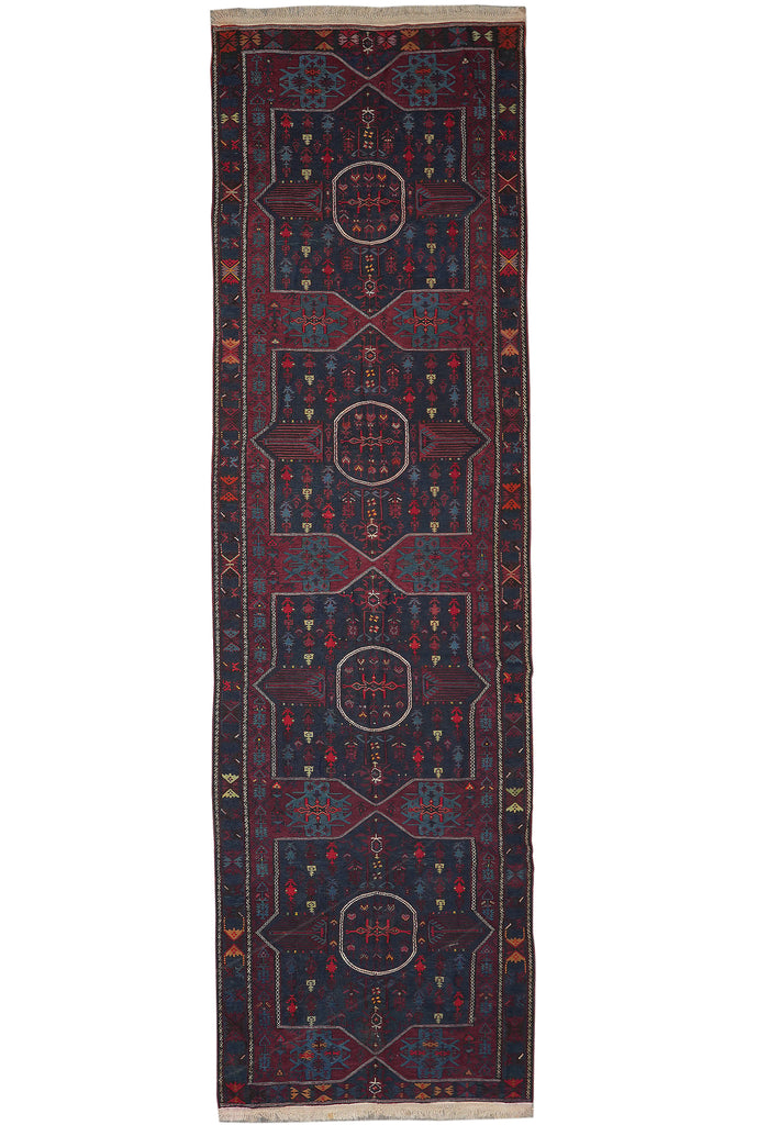 4.11 x 16.2 Antique Wide Runner Gallery Size Russia Sumak Flat Weave Rug