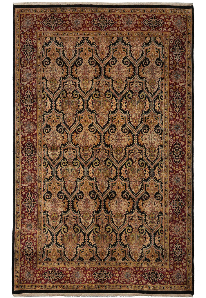 5.9 x 8.9 Quality Hand-Knotted Jaipour Rug Black Burgundy Lustrous Natural Wool #PIX-6798