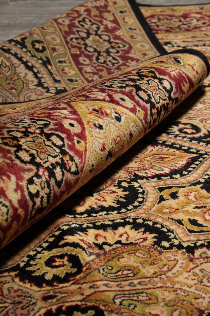 5.9 x 8.9 Quality Hand-Knotted Jaipour Rug Black Burgundy Lustrous Natural Wool #PIX-6798
