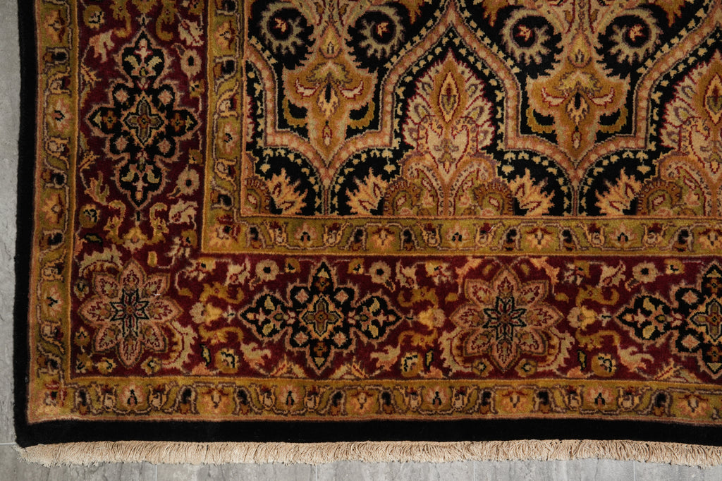 5.9 x 8.9 Quality Hand-Knotted Jaipour Rug Black Burgundy Lustrous Natural Wool #PIX-6798
