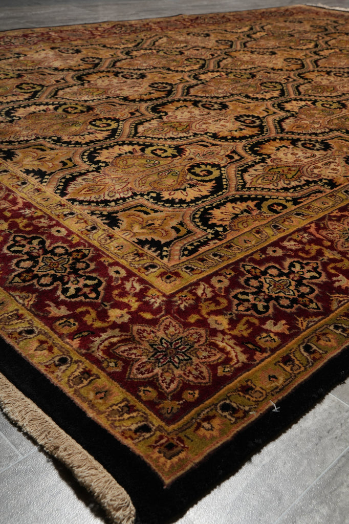 5.9 x 8.9 Quality Hand-Knotted Jaipour Rug Black Burgundy Lustrous Natural Wool #PIX-6798