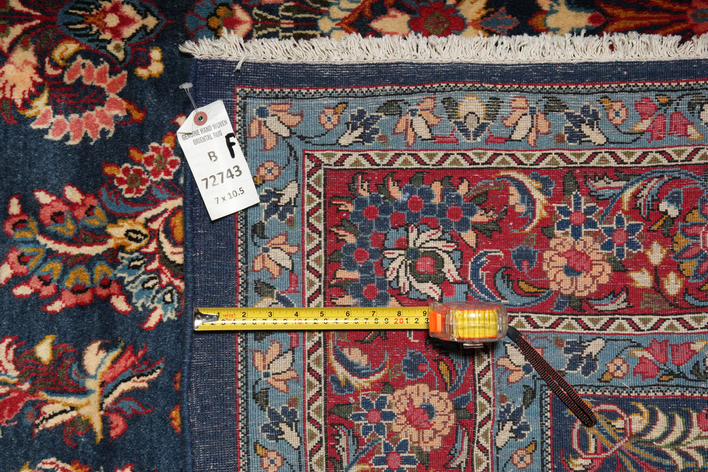 7' x 10'5"” Navy Blue Fine Wool Dense Weave Persian Sarouk Rug 72743