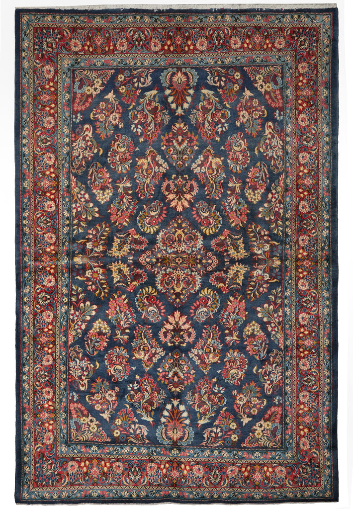 7' x 10'5"” Navy Blue Fine Wool Dense Weave Persian Sarouk Rug 72743