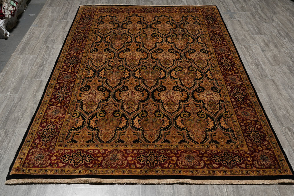 5.9 x 8.9 Quality Hand-Knotted Jaipour Rug Black Burgundy Lustrous Natural Wool #PIX-6798