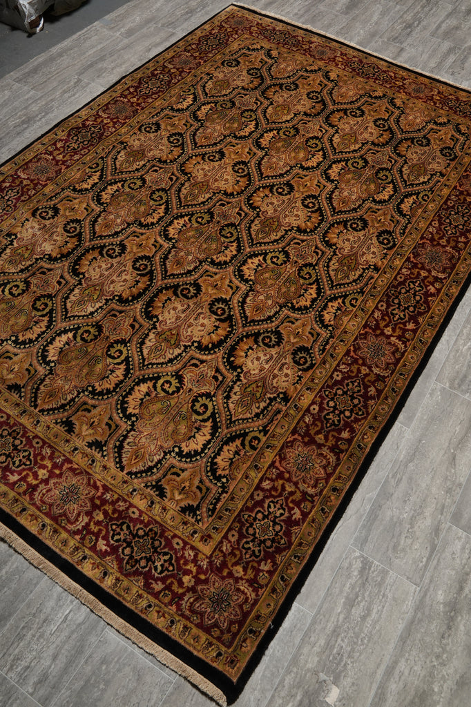 5.9 x 8.9 Quality Hand-Knotted Jaipour Rug Black Burgundy Lustrous Natural Wool #PIX-6798